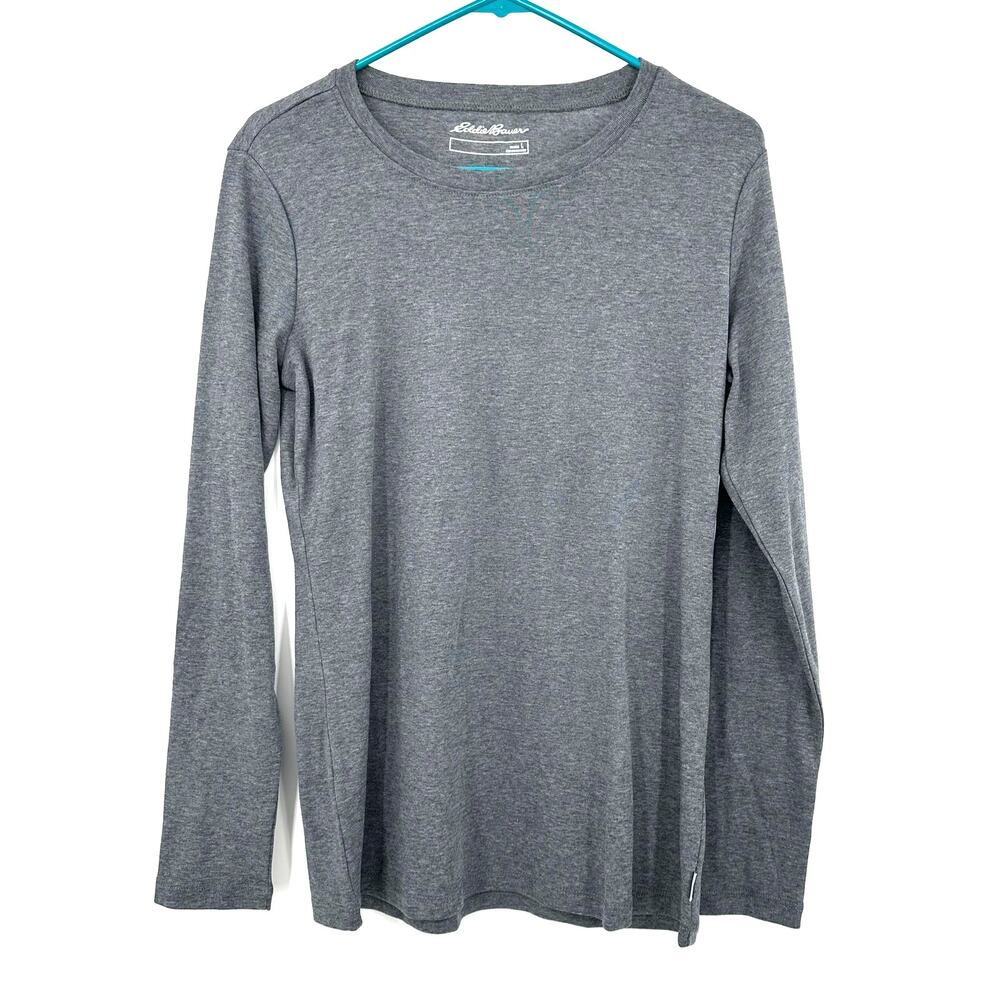 Eddie‎ Bauer Size Large Long Sleeve Top Shirt Tee T-Shirt Gray Cotton Casual